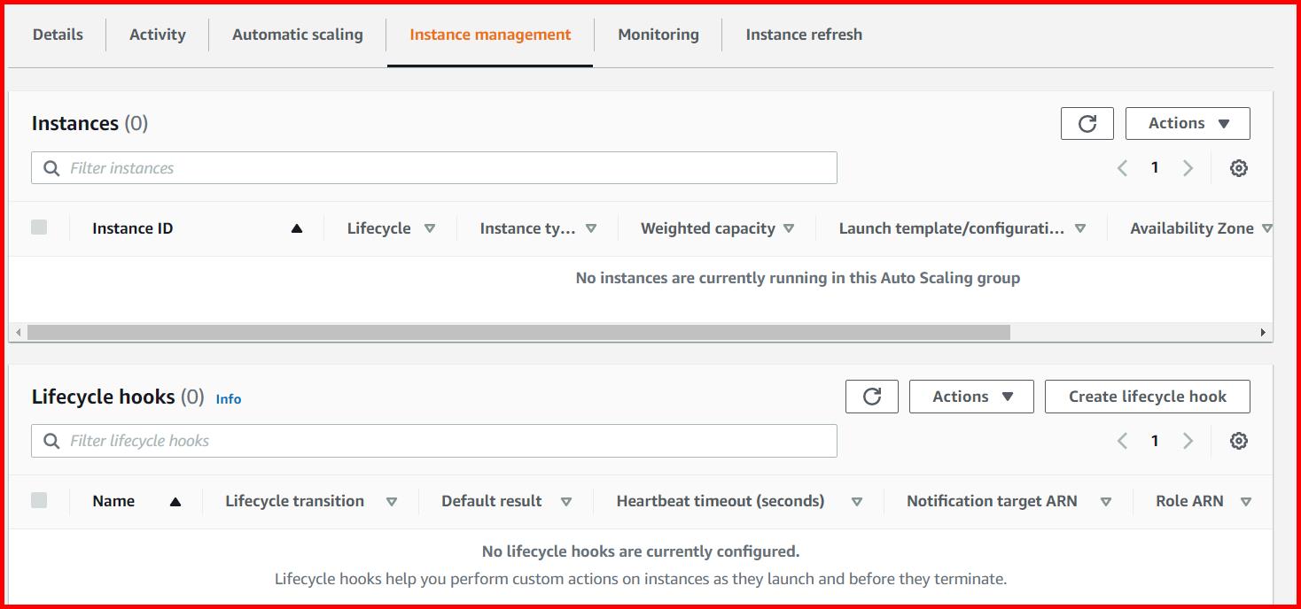Picture showing the section to create lifecycle hooks for autoscaling group